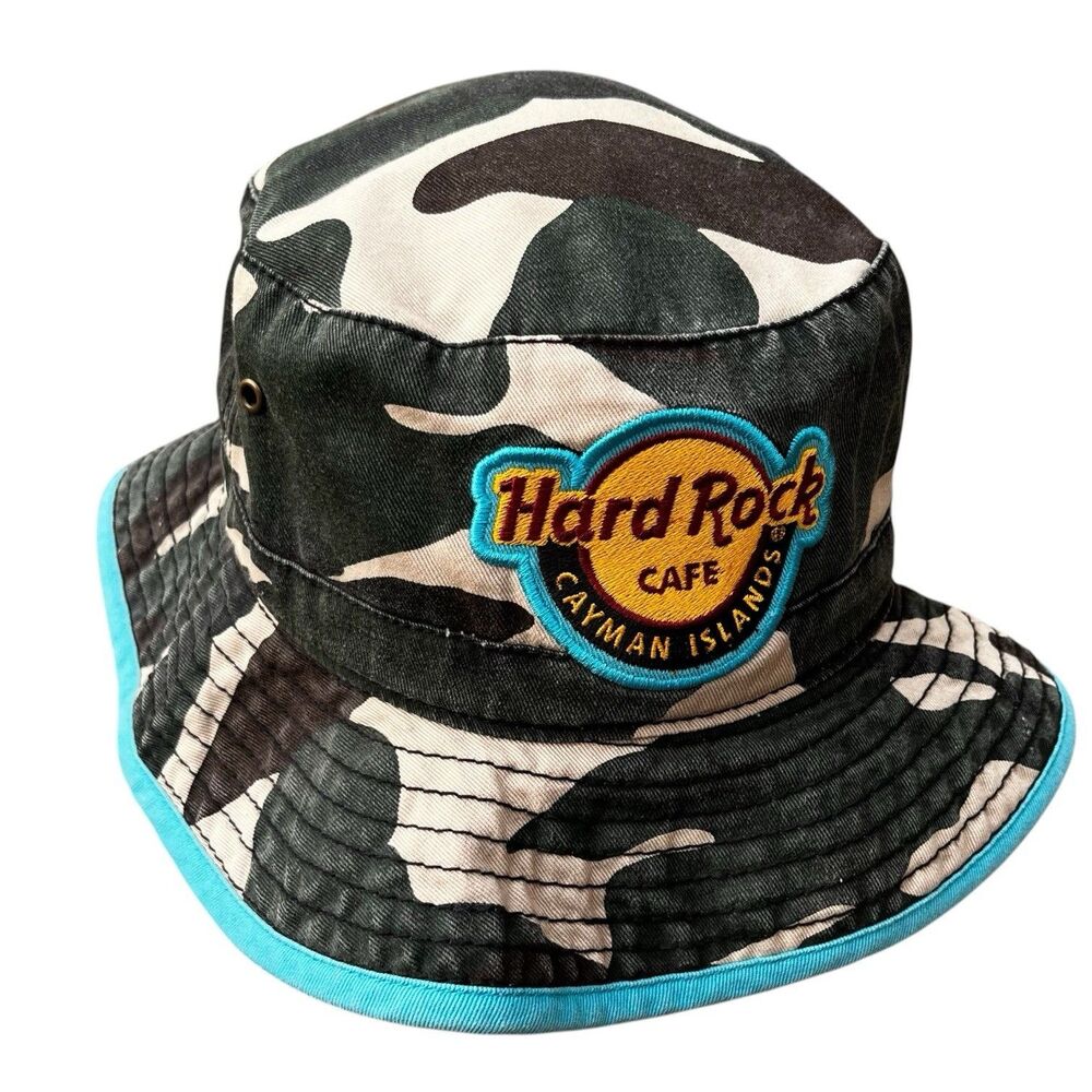 Hard Rock Cafe Bucket Hat Camouflage Cayman Islands Embroidered Patch OS Beach